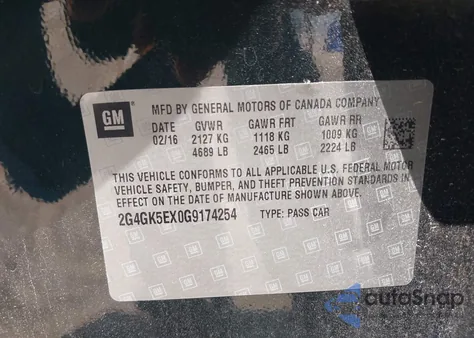 2016 Buick Regal Turbo from USA, damaged, VIN 2G4GK5EX0G9174254